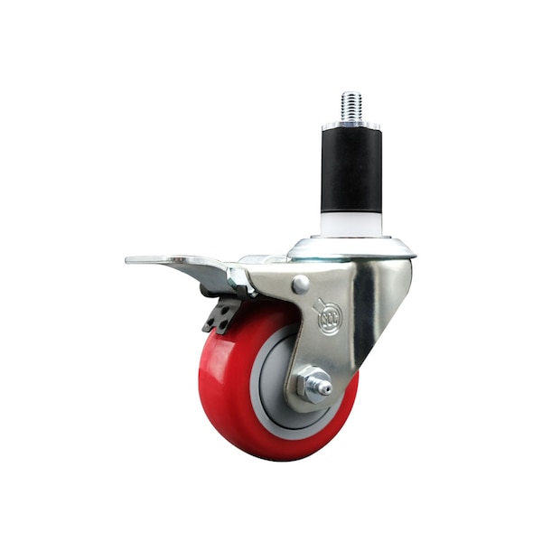 3'' Red Poly Swivel 1-1/2'' Expanding Stem Caster Total Lock Brake